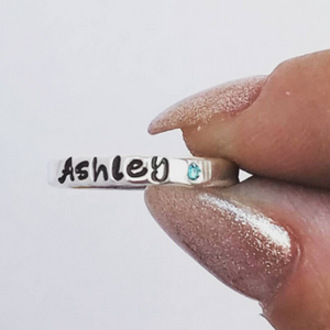 3mm Custom Name with Birthstone Ring - Sterling Silver