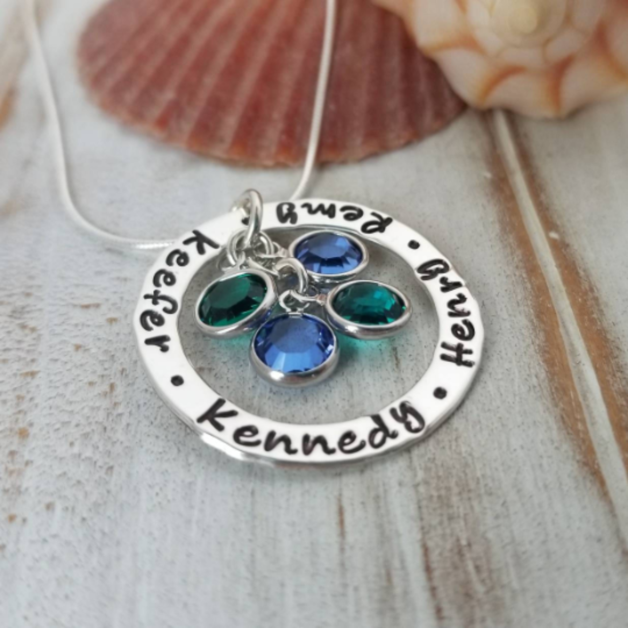 Multi Name Washer Style Necklace - Sterling Silver