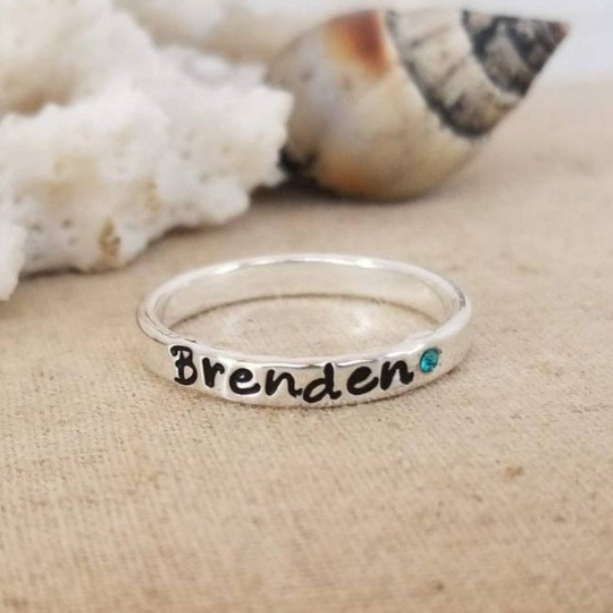 3mm Custom Name with Birthstone Ring - Sterling Silver