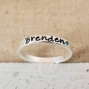 3mm Custom Name with Birthstone Ring - Sterling Silver