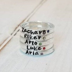 3mm Custom Name with Birthstone Ring - Sterling Silver