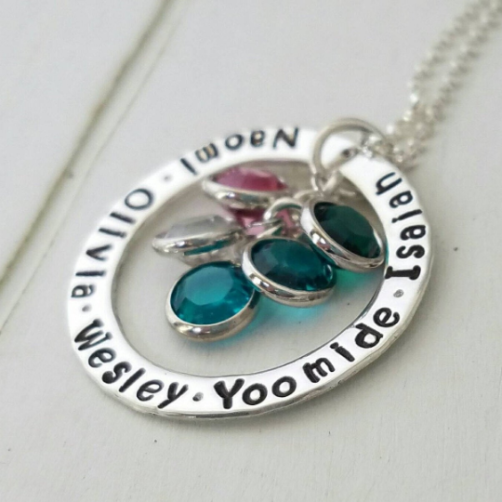 Multi Name Washer Style Necklace - Sterling Silver