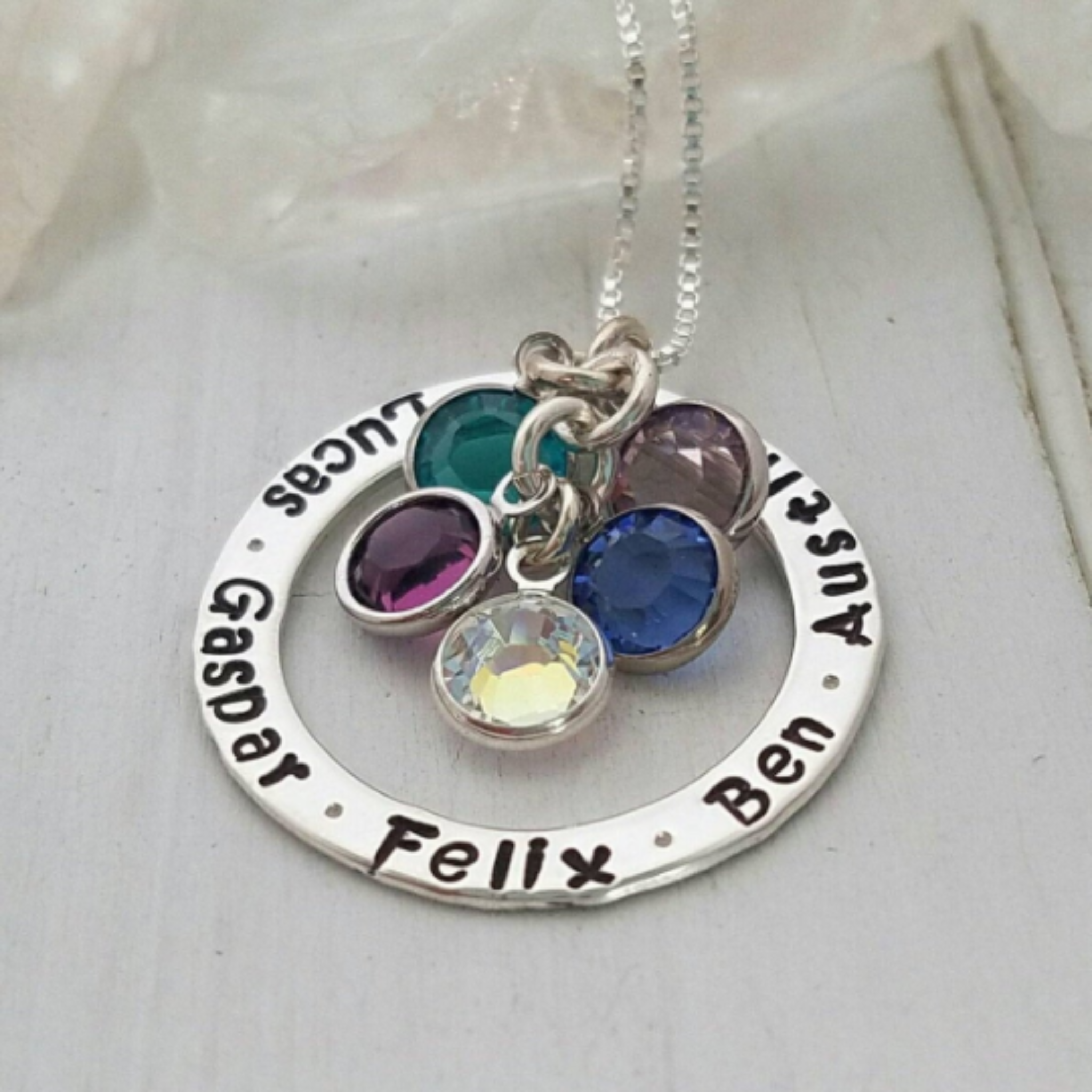 Multi Name Washer Style Necklace - Sterling Silver