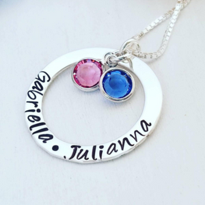 Multi Name Washer Style Necklace - Sterling Silver