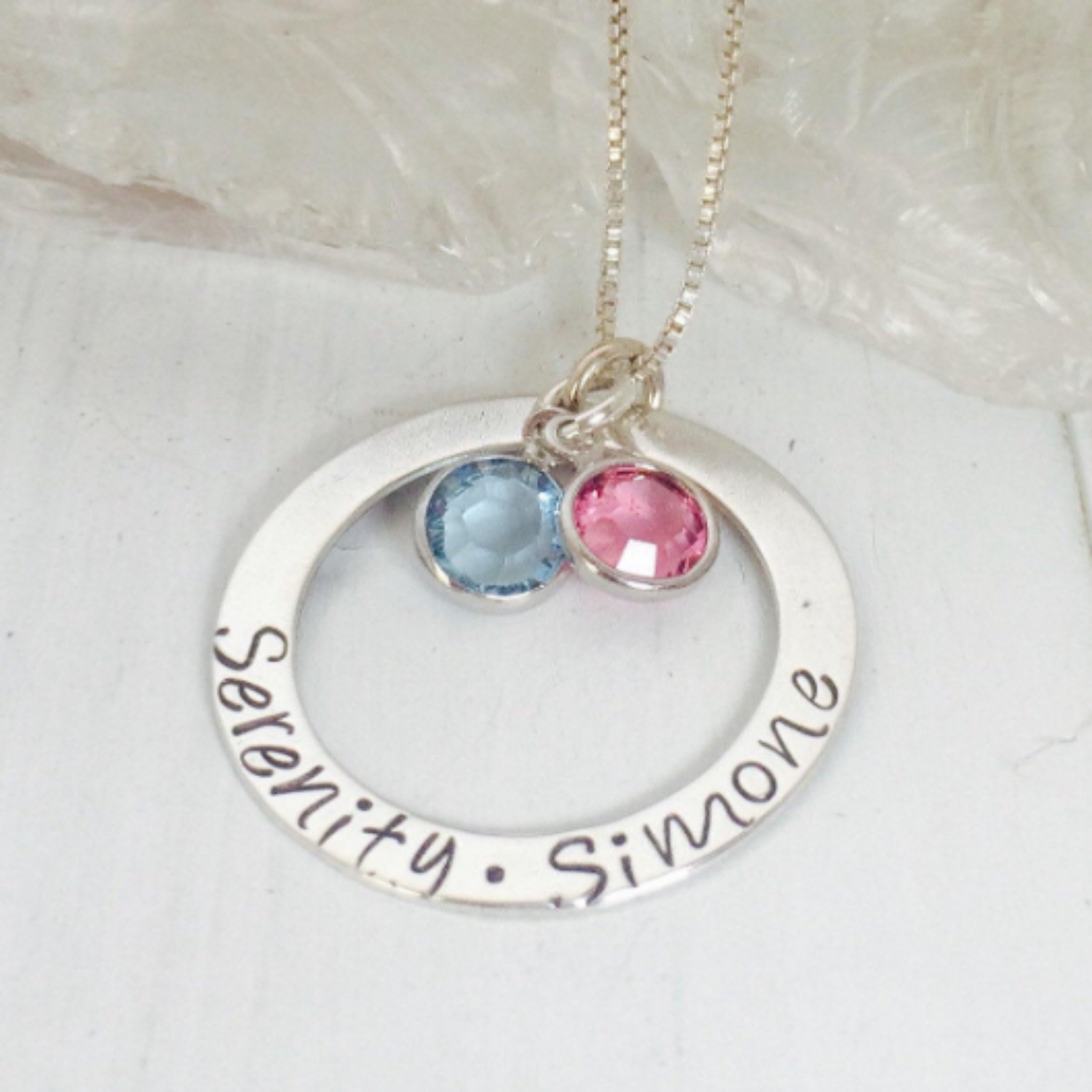 Multi Name Washer Style Necklace - Sterling Silver