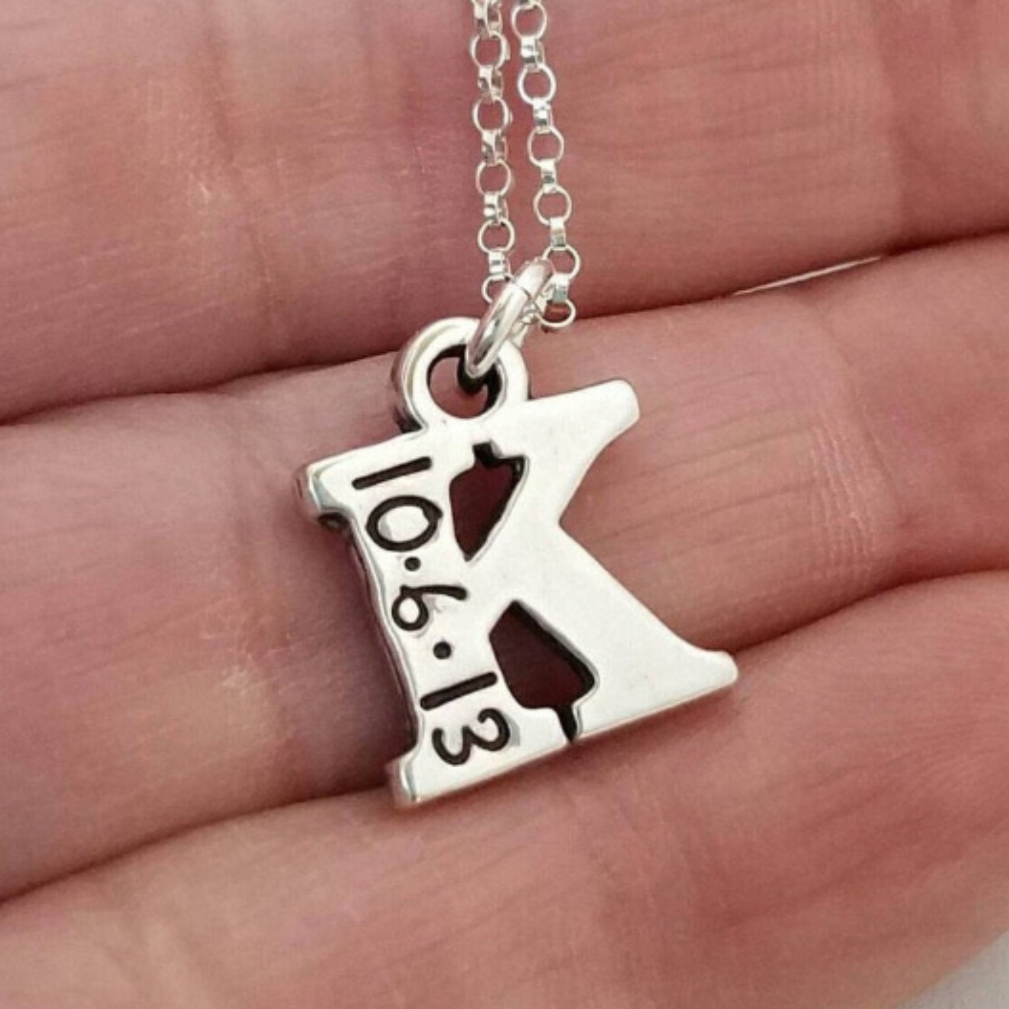 Small Birth Date Initial Necklace Sterling Silver Salty Reign