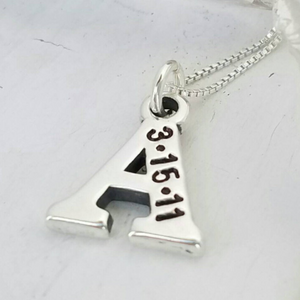 Small Birth Date Initial Necklace - Sterling Silver