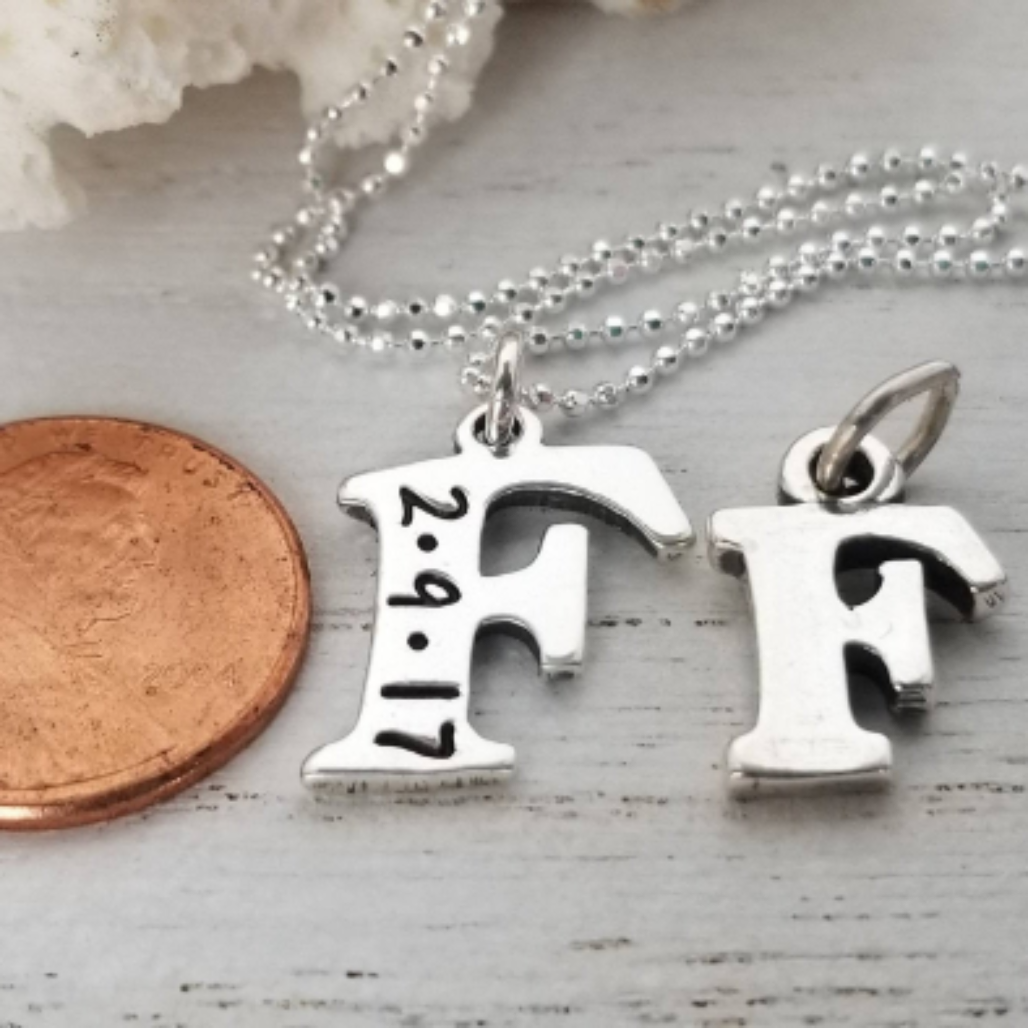 Small Birth Date Initial Necklace - Sterling Silver