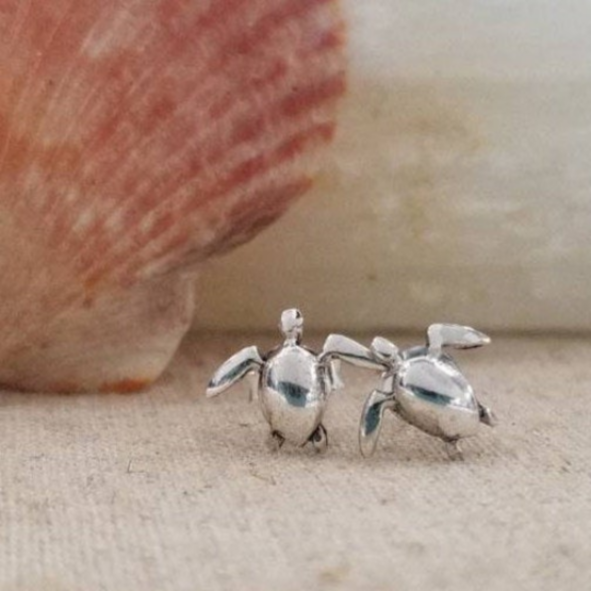 Beach Style Sterling Silver Stud Earrings - Sea Turtle, Wave, Pineapple, Sand Dollar or Palm Tree