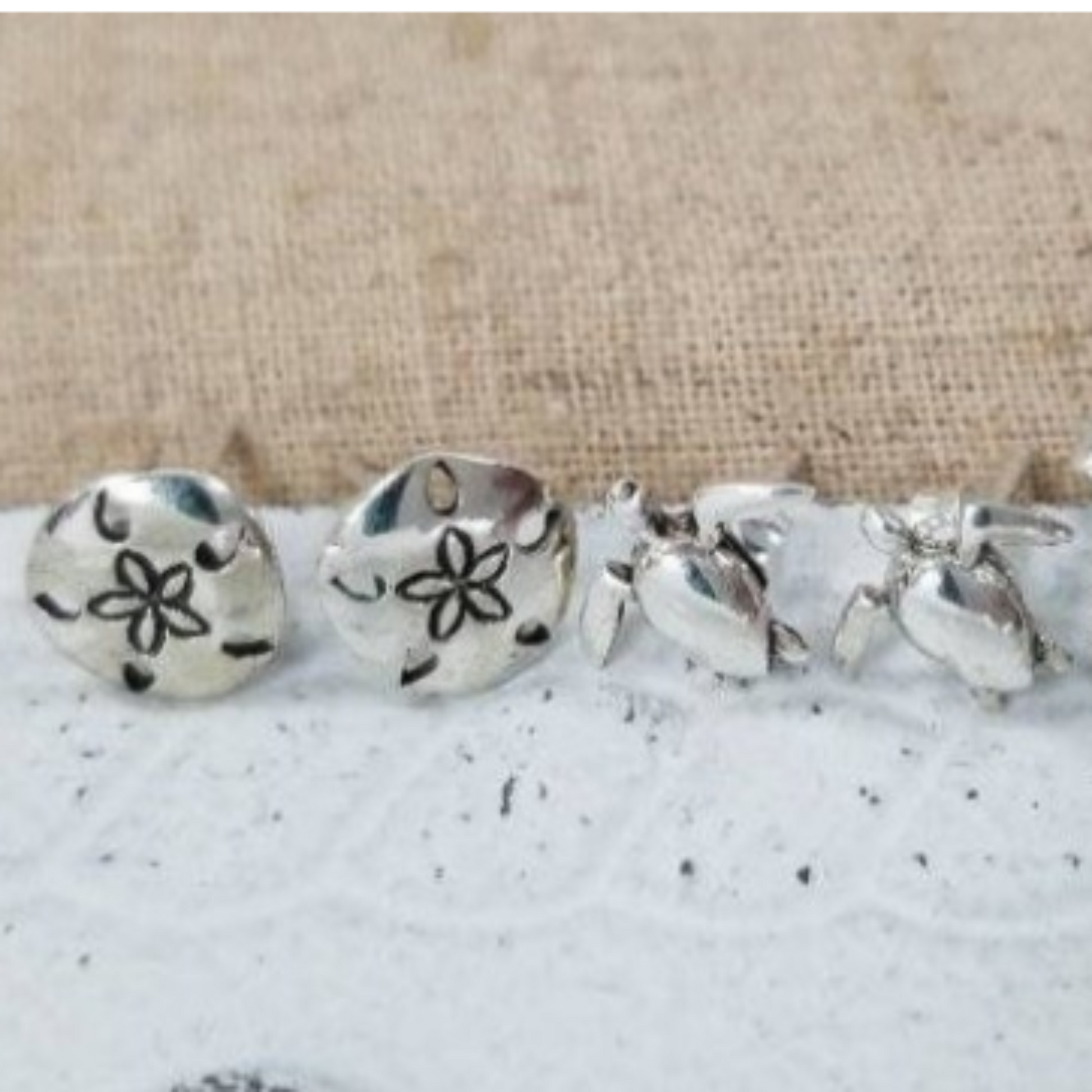 Beach Style Sterling Silver Stud Earrings - Sea Turtle, Wave, Pineapple, Sand Dollar or Palm Tree