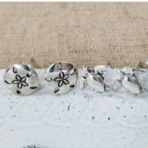 Beach Style Sterling Silver Stud Earrings - Sea Turtle, Wave, Pineapple, Sand Dollar or Palm Tree
