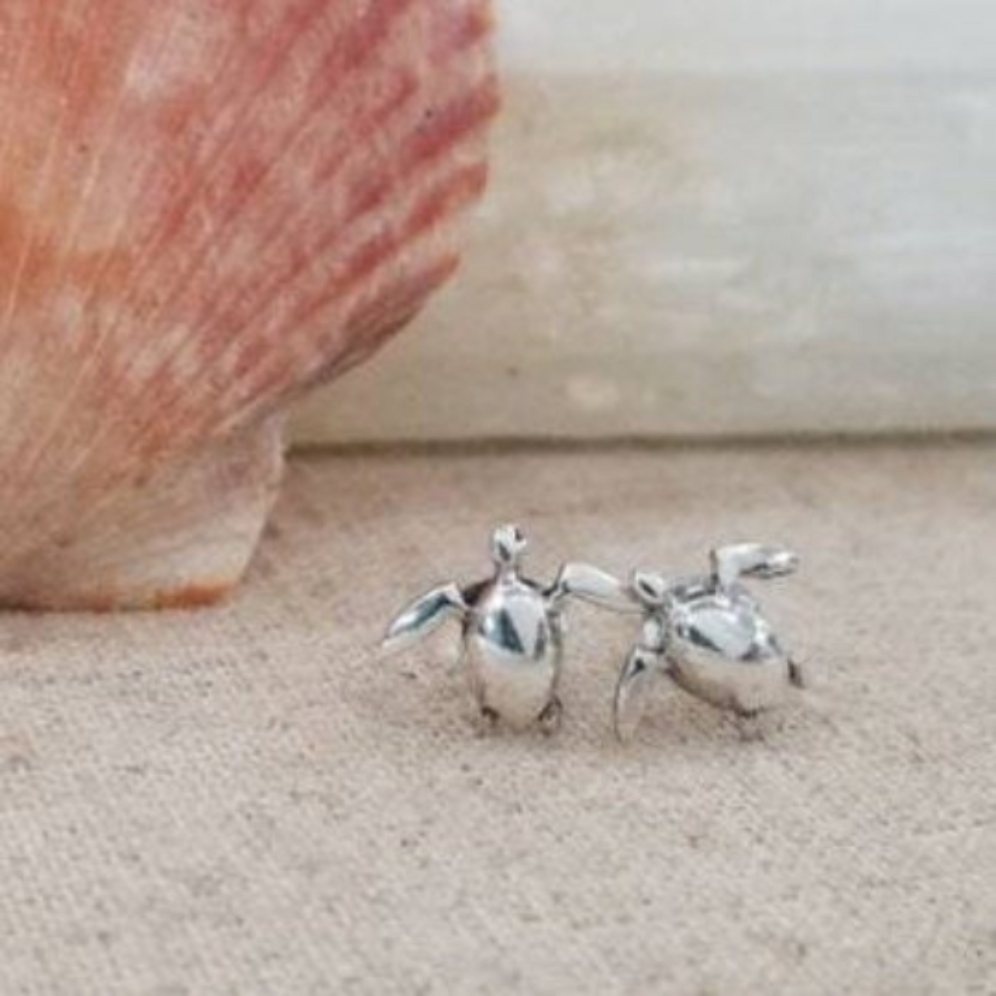 Beach Style Sterling Silver Stud Earrings - Sea Turtle, Wave, Pineapple, Sand Dollar or Palm Tree