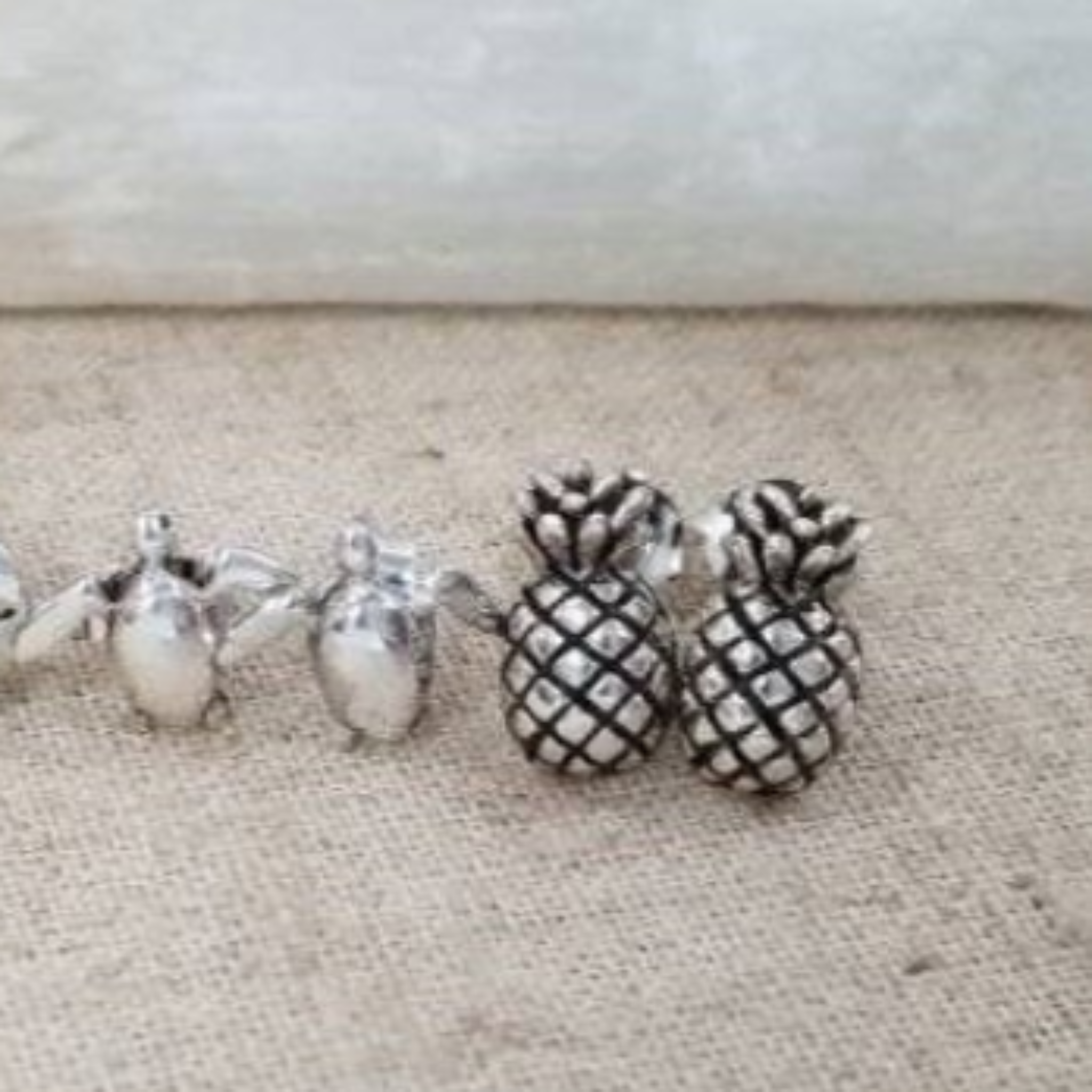 Beach Style Sterling Silver Stud Earrings - Sea Turtle, Wave, Pineapple, Sand Dollar or Palm Tree